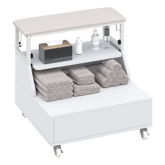 Haooyeah Rolling Foot Spa Cart French Country with Adjustable Height, Wheels, Storage Drawer, and Extendable Tray, 1 Pack