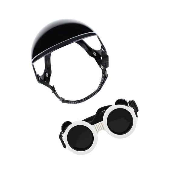 Adjustable Pet Bike Helmets Goggles Set With Cotton Lining, Windproof Eyewear for Cats Dogs Outdoor Riding