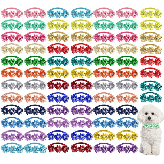 Adjustable Pet Bowtie Flower Collars with Crystal for Cats and Dogs