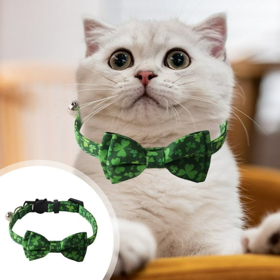 Adjustable Pet Collar with Bell and Bow, Festive Polyester Fiber Neckband for Small Animals, Secure and Comfortable Daily Wear Accessory(Green)