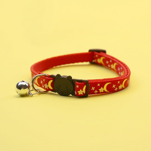 Adjustable Pet Collar with Moon and Stars Design, Breakaway Clasp, Multiple Color Styles