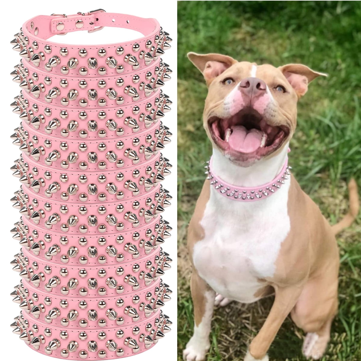 Pink spiked shop dog collars pitbulls