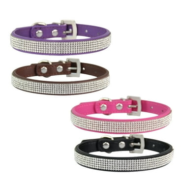 Adjustable Pet Collars, Cute Shiny Soft Leather Dog and Cat Collars, Rhinestone Crystal Rhinestone Collars for Small Dogs as Pet Gifts, Leather Dog Collars/Purple