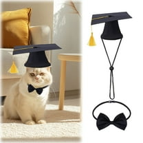 Pet Graduation Cap with Bow Tie and Yellow Tassel Dog Cat Accessory for Small Animals Photo Prop Holiday Outfit