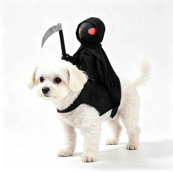 Adjustable Pet Halloween Reaper Costume, 3D Hooded Skeleton Cosplay Outfit with Fastening Tape, for Small Medium Large Dogs, Halloween Party & Daily Wear