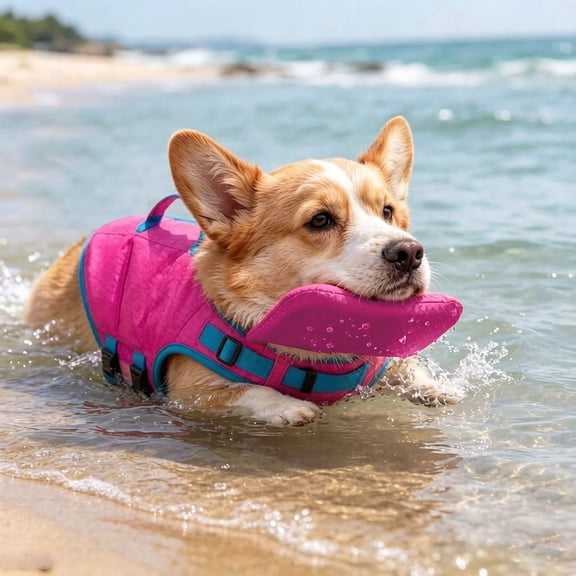 Adjustable Pet Life Jacket High Visibility Buoyancy Vest for Dogs with Quick Release Buckles for Summer Water Safety