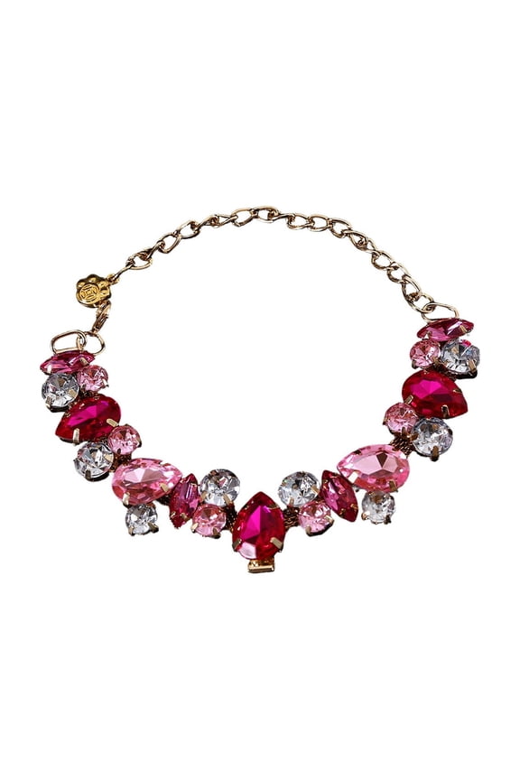 Adjustable Pet Necklace Crystal Rhinestone Teardrop Bling Pet Jewelry Adjustable Collar for Small and Medium Dogs Cats Wedding Party Holiday Pet Accessory Pink 11.02-14.96in