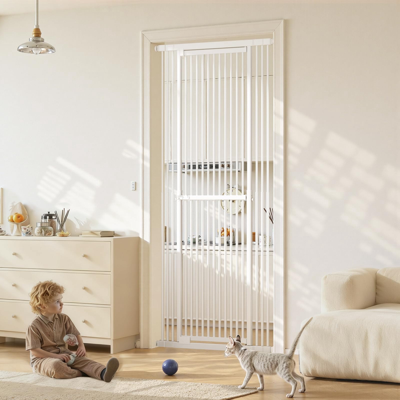 Adjustable Pet Safety Gate, White, 51-87 Inch Height, 27.56-37 Inch ...