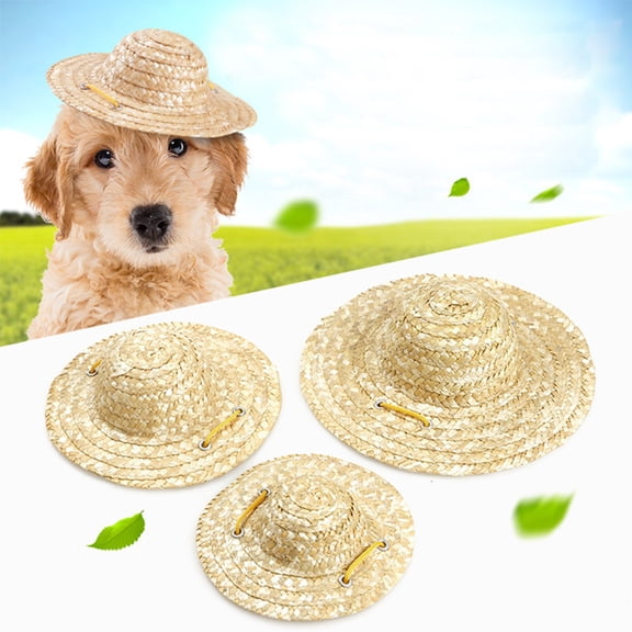 Adjustable Pet Straw Hat – Sun Shade Cap for Small Dogs & Cats, Garden Beach Hat with Chin Strap, Sizes S, M, L
