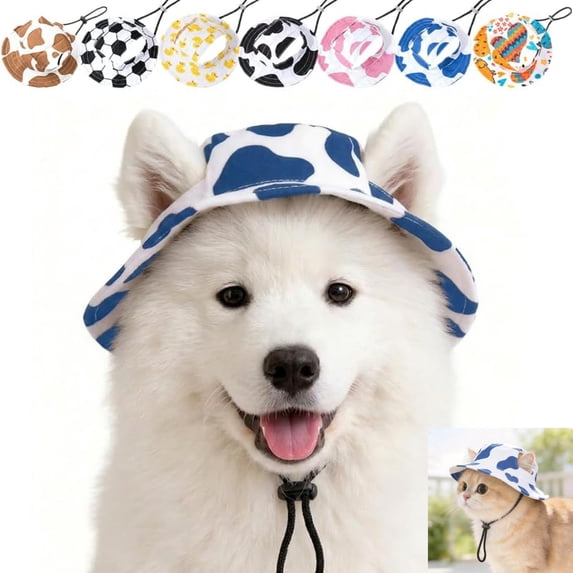 Adjustable Pet Sun Bucket Hat with Ear Holes, Breathable Dog & Cat Bonnet for Summer Beach Outdoor Walks ,Blue, Small