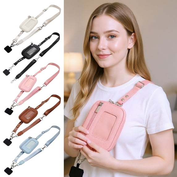 Adjustable Phone Lanyard Crossbody Strap with Detachable Wallet and ID Window Multi-purpose Cell Phone Storage Bag for Travel and Daily Errands, Sky Blue