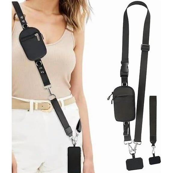 Adjustable Phone Lanyard Crossbody Strap with Wallet, Crossbody Lanyard Teacher, Adjustable Crossbody Phone Wallet(Black)