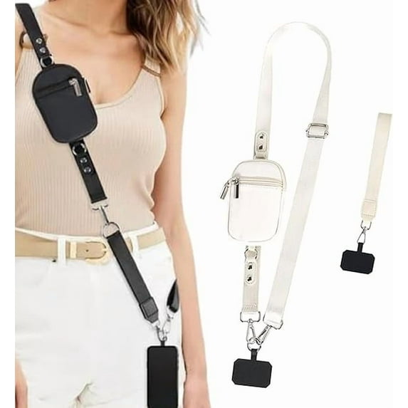 Adjustable Phone Lanyard Crossbody Strap with Wallet, Crossbody Lanyard Teacher, Adjustable Crossbody Phone Wallet(White)