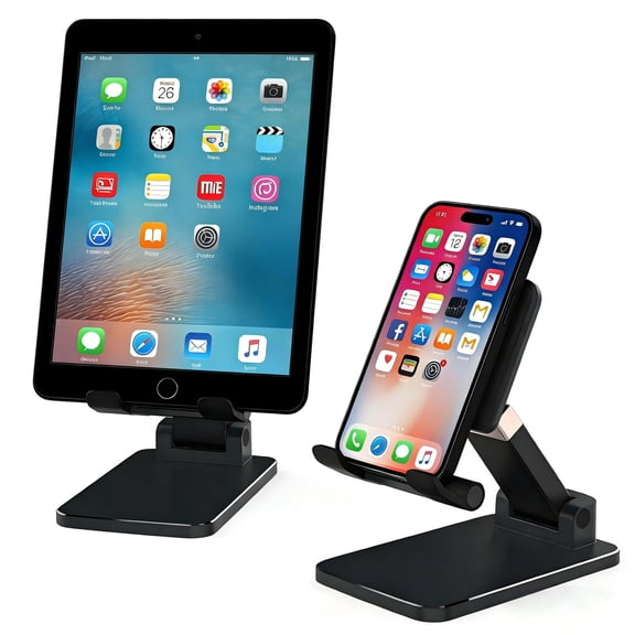 Adjustable Phone Stand for Desk - Foldable Cell Phone Holder for All Phones and Android Devices(1 Pack Black)