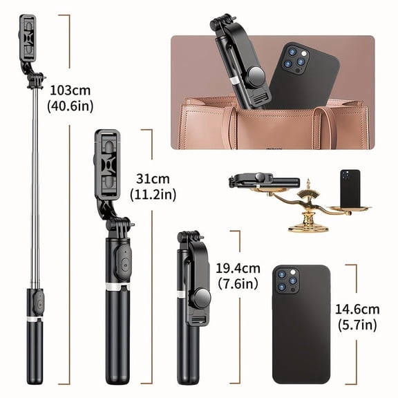 Adjustable Phone Tripod for iPhone with Bluetooth Remote, Portable 360 ° Rotating Cell Phone Stand, Foldable Tripod for Photography, Selfies, Video Recording, Live Streaming, Vlogging