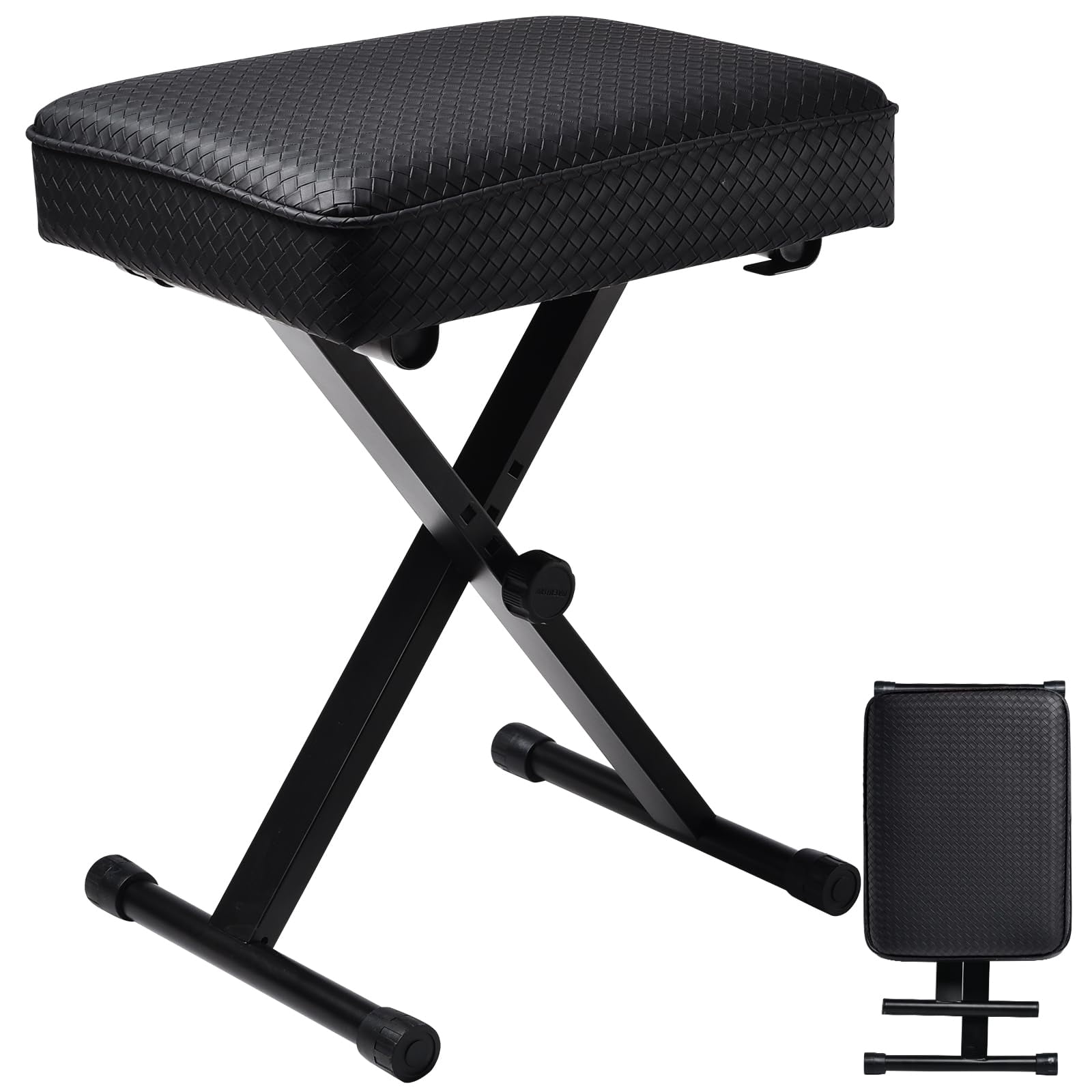 Adjustable Piano Bench Keyboard Stool - Extra Comfortable With 3.54 Inch Thickness Padded Cushion  X-style 3 Level Height Foldable&portable Chair Seat
