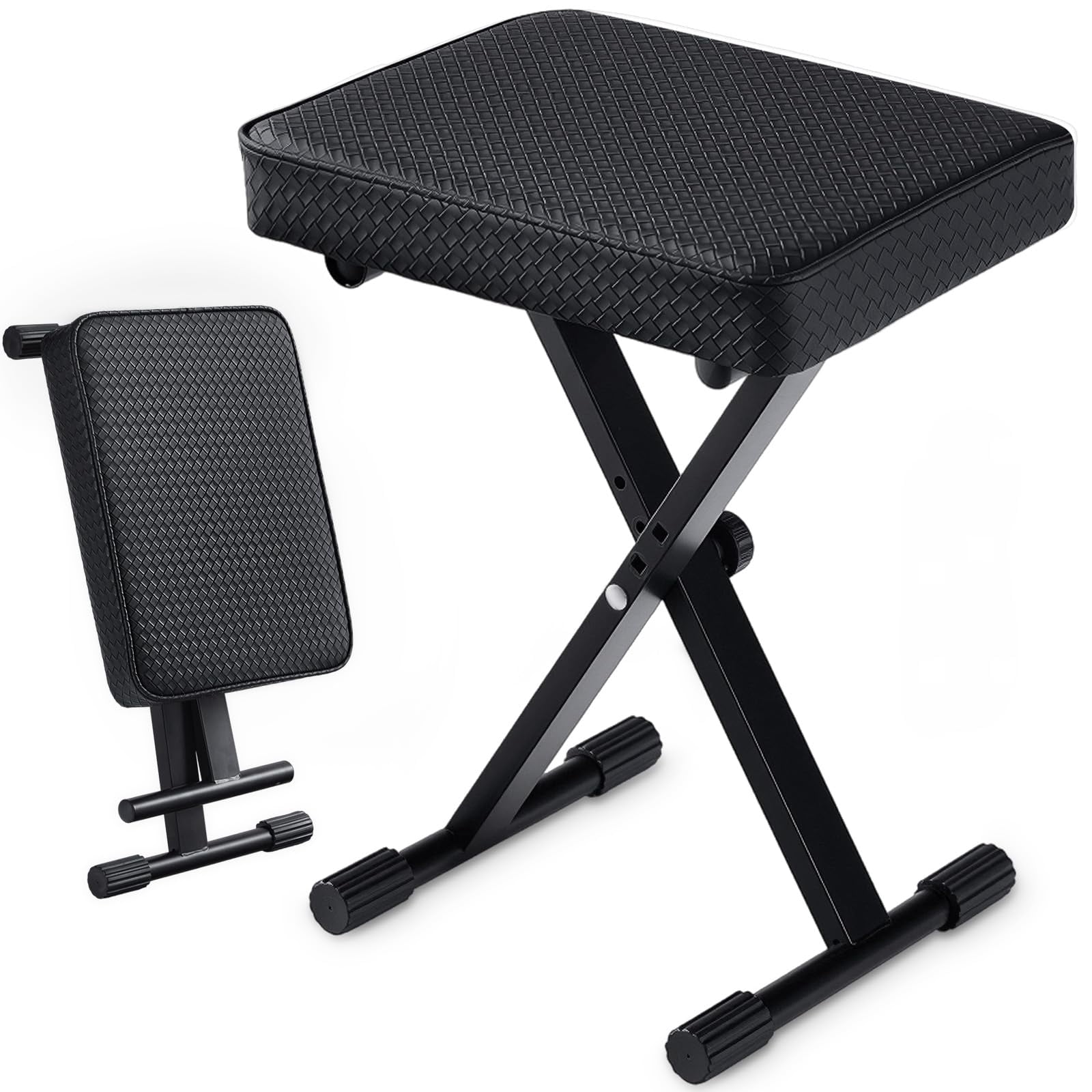Adjustable Piano Bench  Waterproof Synthetic Leather Padded Stool X-style With 2.4 Inch Thicken Soft Cushion Keyboard For Keyboards Guitar 9.1"x12.2"x20" Black