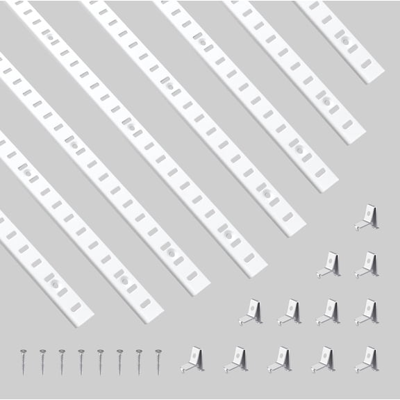 Adjustable Pilaster Strips Rail Track Wall Shelves Standards And Supports White-40 inch 8pcs pilasters+40pcs clips