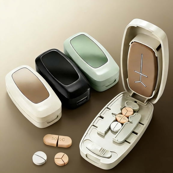 Adjustable Pill Cutter and Splitter - Accurate Centering Alignment Device for 1/2 and 1/4 Pills, Portable Household Gadget for Daily Medication Use and Elderly Pill Management Tool, 2*3.9in, Beige