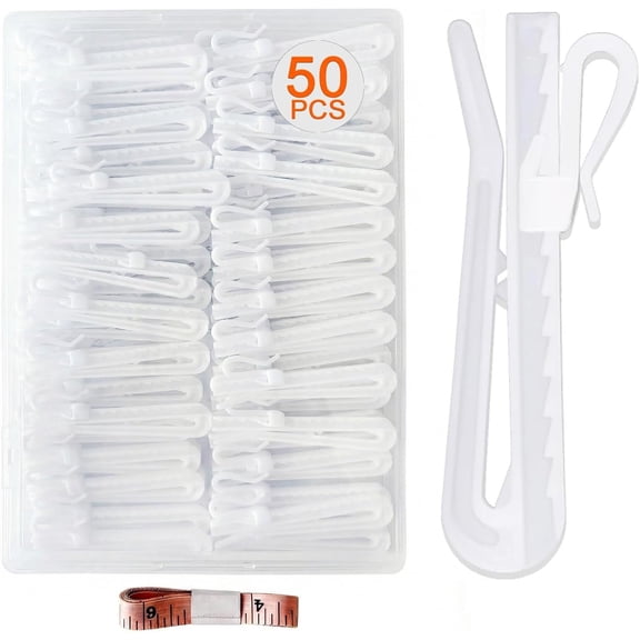 Adjustable Pinch Pleat Curtain Hooks, Only for Pleated Curtains with Hook Pockets/Slots, 50 count 85mm Ratchet Hooks for Curtain Height Adjustment, Rustproof, , with Measuring Tape