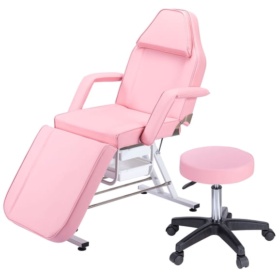 Adjustable Pink Massage Salon Tattoo Chair with Hydraulic Stool and Two Trays Multi-Purpose Beauty Equipment
