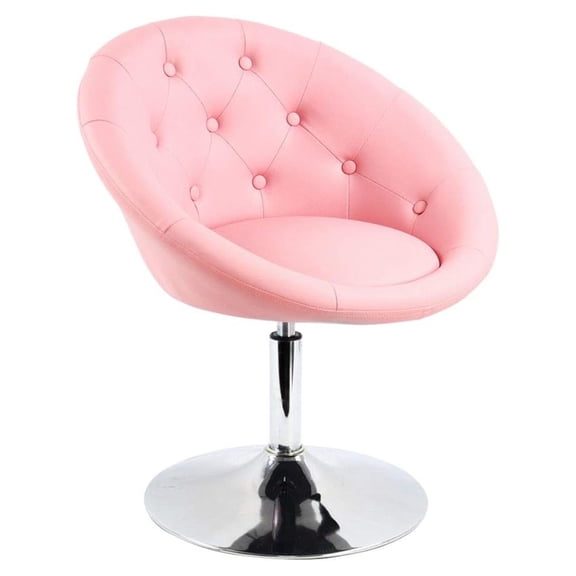 Adjustable Pink PU Vanity Chair Stool with Cute Round Back for Home, Shop, Manicure, Make up Room, Salon, Spa