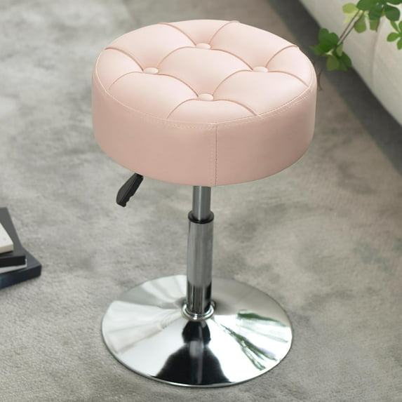 Adjustable Pink Vanity Stool, Swivel Vanity Chair for Makeup Room, Small Stool Chair for Vanity Bathroom Living Room, Round Ottoman Makeup Chair, PU Leather