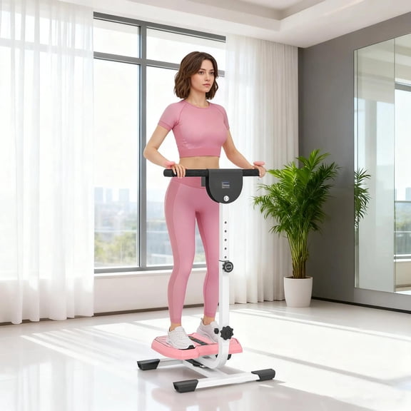 Adjustable Pink Workout Equipment With Handle, Foldable Ab Machine for Home Fitness