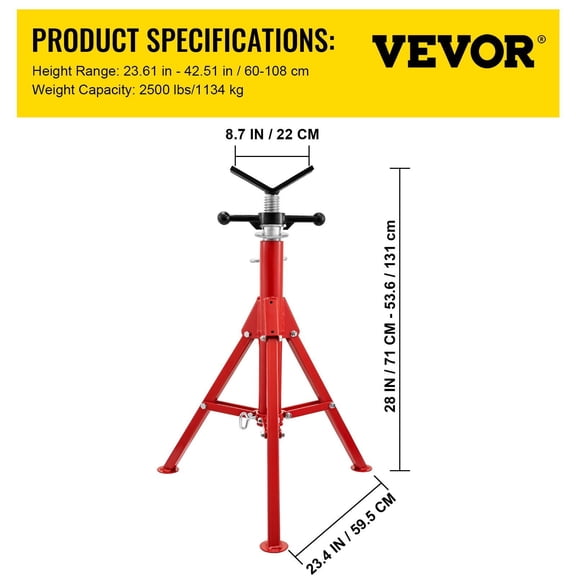 Adjustable Pipe Stand 1/8"-12" Capacity, 28"-52" Height, 2500lb Load - Heavy Duty Folding Steel Jack Stand for Pipes, Portable & Durable (Carbon Steel)