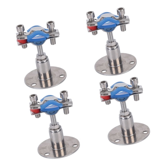 Adjustable Pipe Support Clamp Stainless Steel Bracket with Rubber Lined Saddle, Round Mounting Base, 4 Pack Plumbing