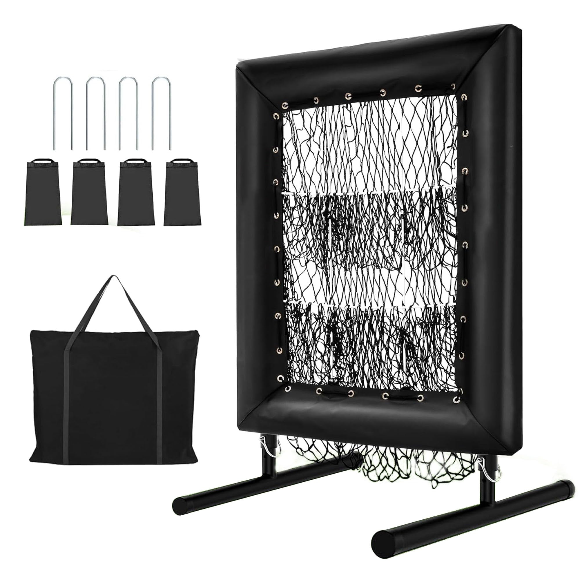 Adjustable Pitching Net,9 Hole Pitching Net with Strike Zone, 5-Level Trainer for Softball & Baseball, Includes Carry Bag & Ball, Durable Rebound Practice Net for All Ages