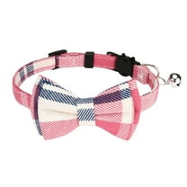 Adjustable Plaid Cat Collar with Removable Bow Tie and Bell, Soft Comfortable Breakaway Safety Design for Cats and Kittens