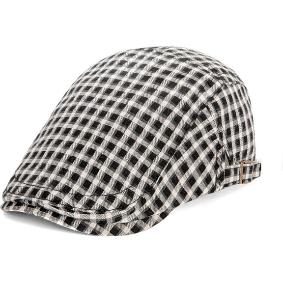 Adjustable Plaid Newsboy Flat Cap - Ivy Gatsby Cabbie Driving & Golf Hat, Beret Style for Men Women