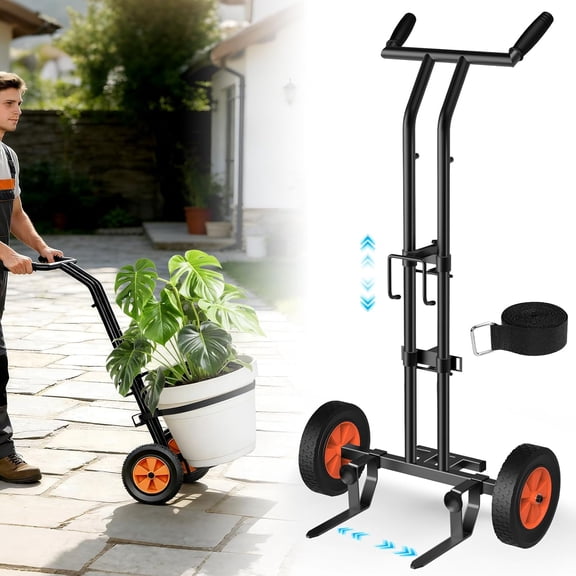 Adjustable Plant Caddy with Wheels, Heavy Duty Plant Dolly Cart with Grab Arm and Strap Dual Protection, Garden Potted Plant Mover Dolly for Planter Flower Pots Indoor Outdoor