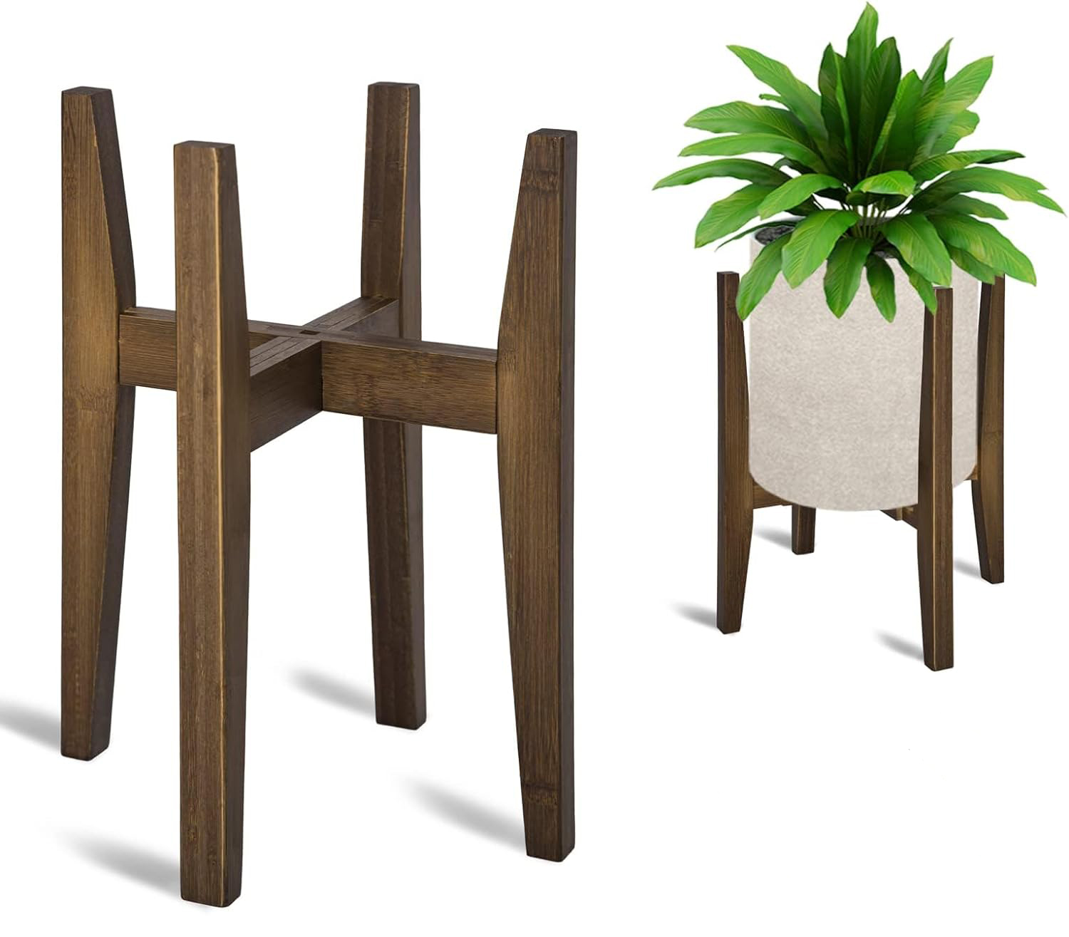SUSWIM Adjustable Plant Stand, Bamboo Mid Century Modern Indoor Plants Stands, Corner Flower ...