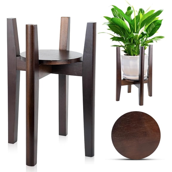 Adjustable Plant Stand with Tray,Indoor Wood Plant Stand Fit 8'' to 12'' Planter,Mid Century Modern Flower Pot Holder Rack(Plant and Pot Not Included)
