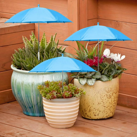 Adjustable Plant Umbrella for Outdoor Potted Plants - 20in Sun Shade Cover for Garden Beds, Patio Pots & Balcony Gardens - Telescopic Pole 16-45in Height (1-Pack)(Blue)
