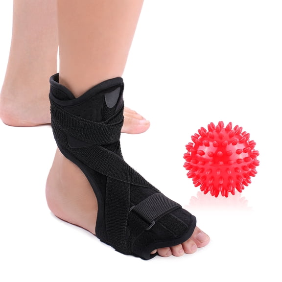 Adjustable Plantar Fasciitis Dorsal Night and Day Splint for Heel Pain Relief Drop Foot Orthotic Brace for Sleep Support Fits Left and Right Foot with Hard Spiky Massage Ball, Men Women