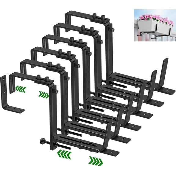 Adjustable Planter Box Brackets, Brackets for Window Boxes Planters Hanging Flower Box Holders, Wall Mount Holder for Windowsills, Garden, Fences, and Balcony -
