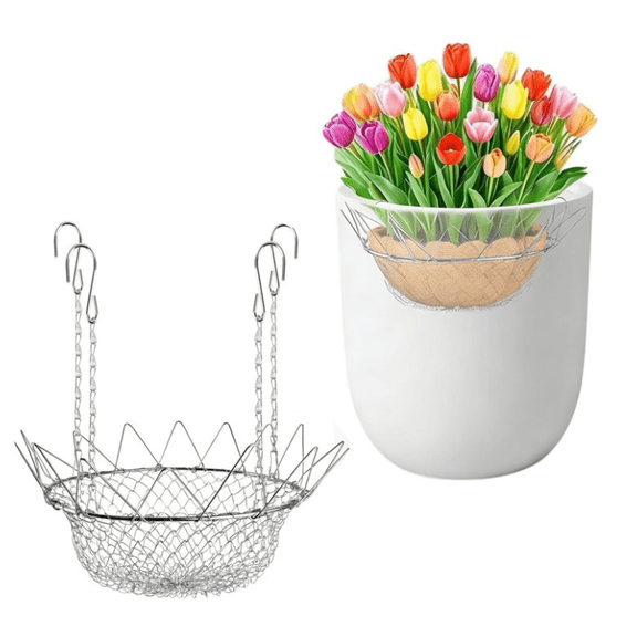 Adjustable Planter Insert for 12-18" Pots, Heavy Duty Rustproof Riser with Chains, Indoor Outdoor Flower Pot Filler Spacer