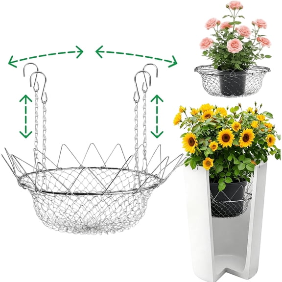 Adjustable Planter Inserts for Large Pots 12-18", Stainless Steel Plant Elevator with Chain Hooks, Chain Plant Pot Filler for Tall Planters, Heavy Duty Metal Plants Riser for Deep Pots (1pc)