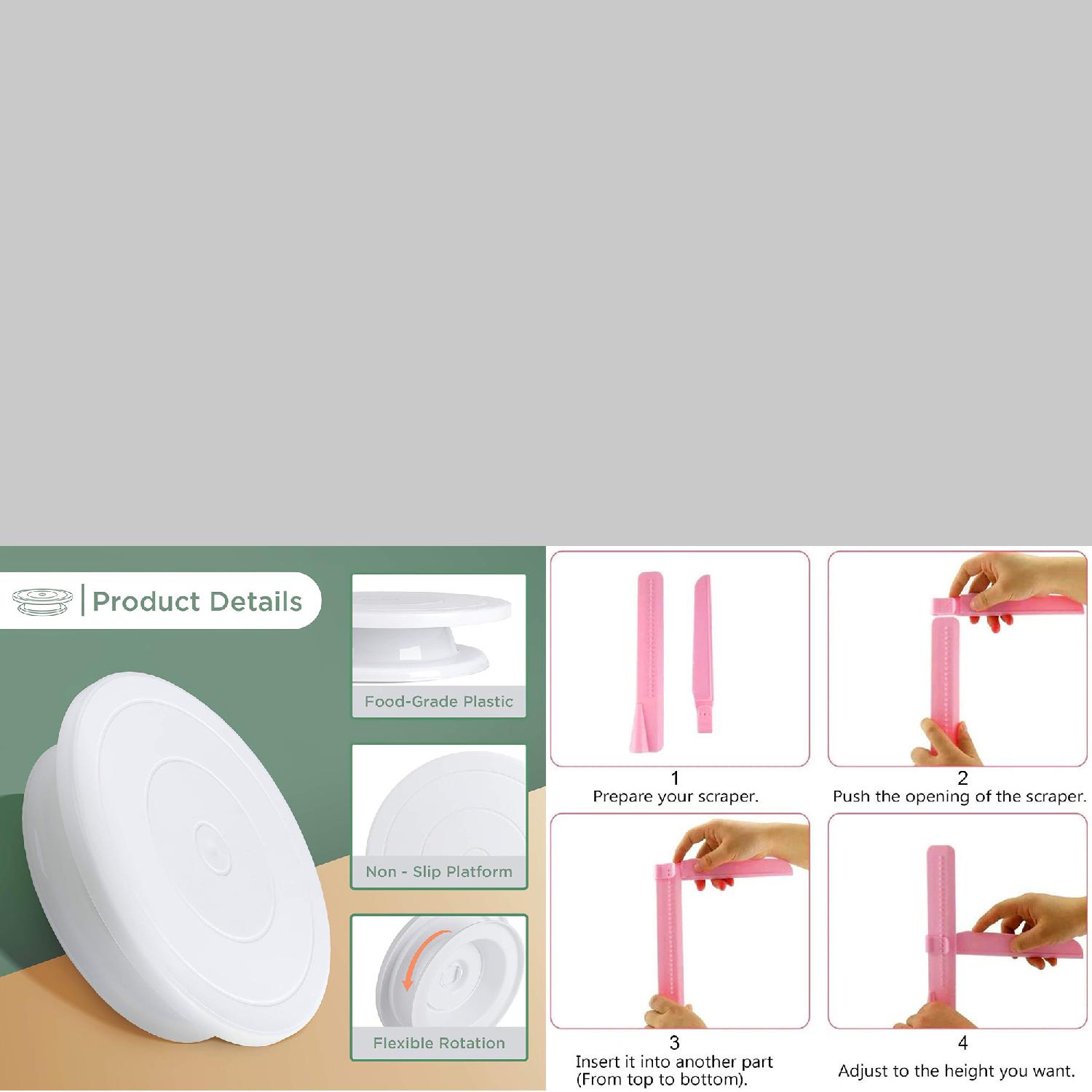 Adjustable Plastic Cake Spinner with Icing Scraper 11 Inch Rotating Decorating Stand for