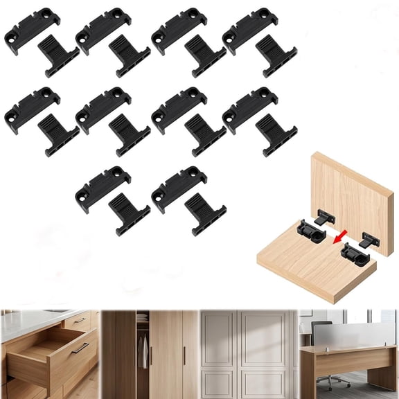 Adjustable Plastic Fixed Matched Hardware, 10pc Quick Release Wall Panel Connector Clips with Snap-In Fastener Design for Cabinet Wardrobe DIY and Furniture Panel Installation
