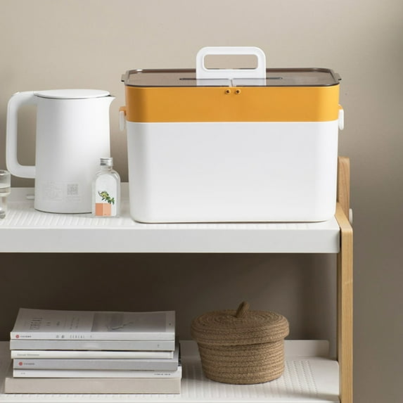 Adjustable Plastic Pill Dispenser Box with Dividers | Portable Medication Organizer for Tablets & Capsules | White Green Yellow Colors | 28.5x21x16cm