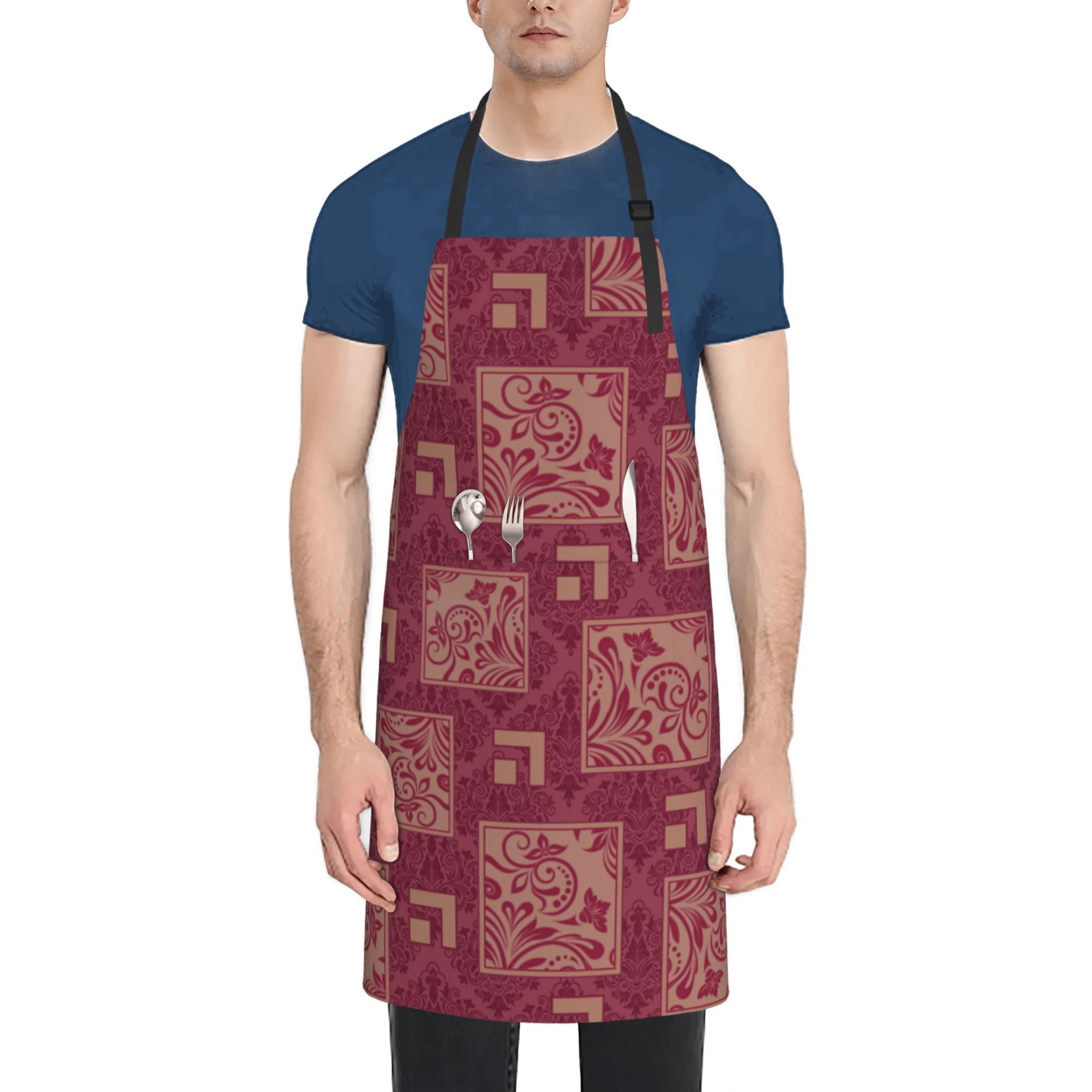 Adjustable Pocket Dark Red Square Pattern Background (1) Women's Apron ...