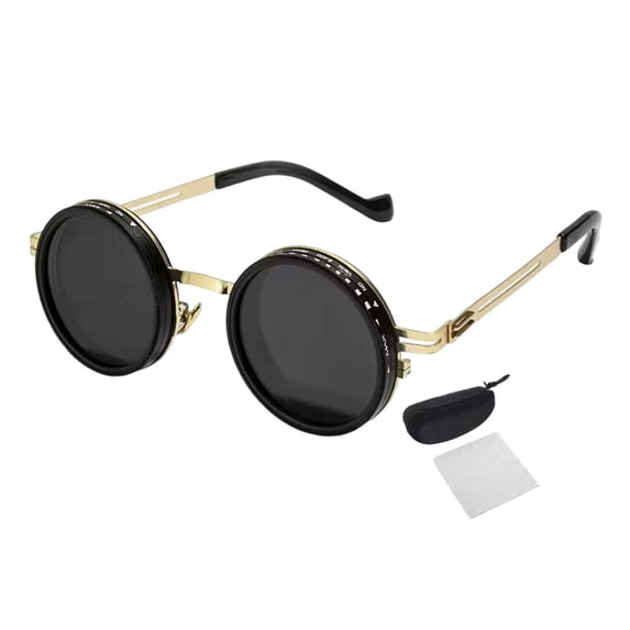 Adjustable Polarized Sunglasses with Stepless Dimming - Round Frame Eyewear for Men and Women for Driving, Cycling, Fishing, Running, and Summer Outdoor Sports, Gold-C, 5.12 Inch