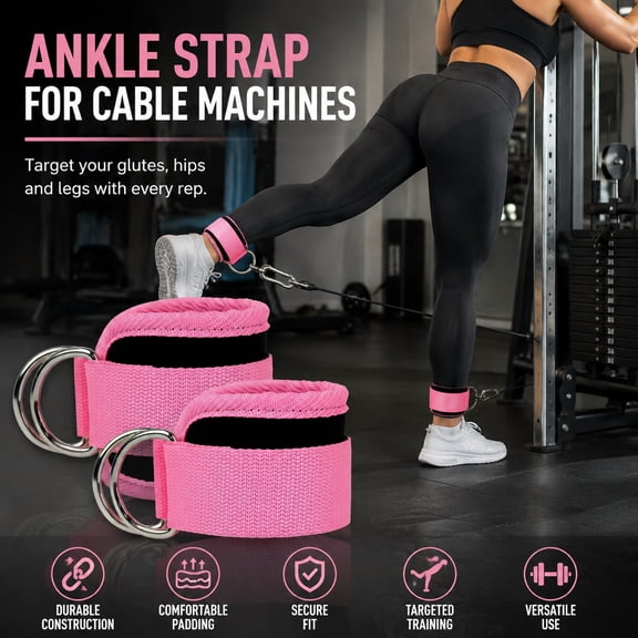 Adjustable Polyester Ankle Straps for Cable Machine Kickbacks (2 Pack)
