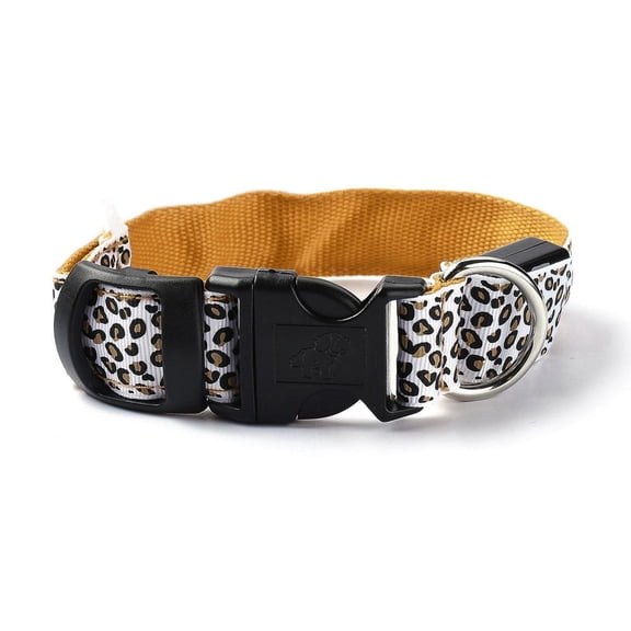 Adjustable Polyester LED Dog Collar with Water Resistant Flashing Light and Plastic Buckle Built-in Battery Leopard Print Pattern golden 355~535mm