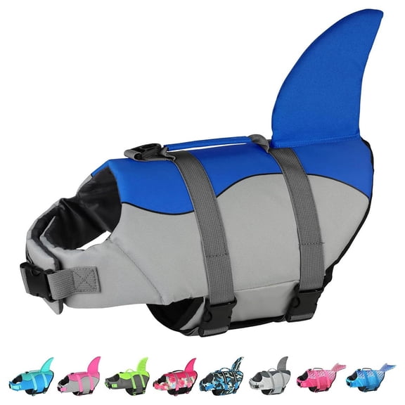 Adjustable Polyester Shark Fin Pet Life Jacket, Quick Release Buckle High Visibility Float Vest for Small Medium Large Dogs & Cats, Swimming Pool Lake Beach Outdoor Water Activities