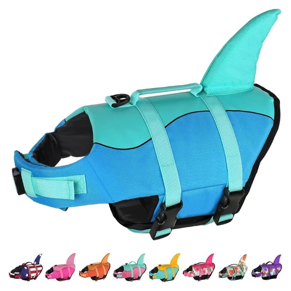 Adjustable Polyester Shark Fin Pet Life Jacket, Quick Release Buckle High Visibility Float Vest for Small Medium Large Dogs & Cats, Swimming Pool Lake Beach Outdoor Water Activities